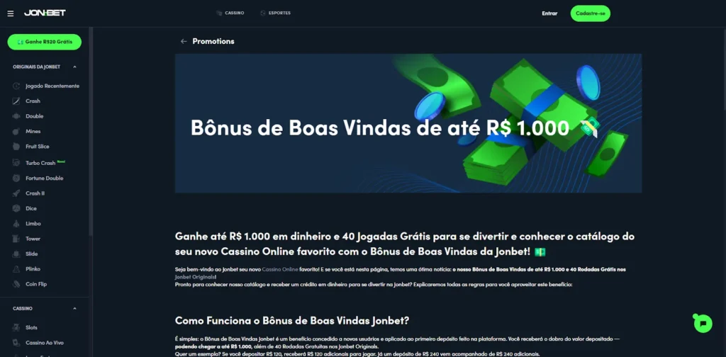 Bônus, ofertas, apostas e outras promoções para novos jogadores